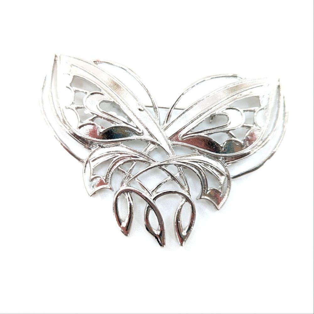 Butterfly Silver Tone Vintage Extra Large Cut Out Cottagecore Brooch Pin